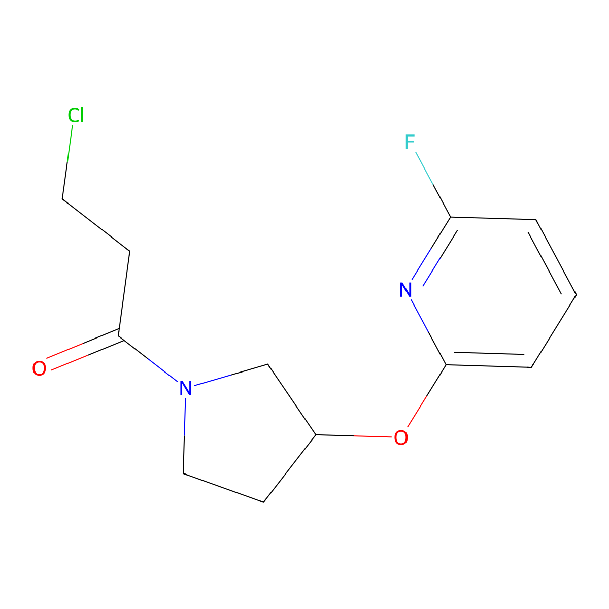 3-Chloro-1-{3-[(6-fluoropyridin-2-yl)oxy]pyrrolidin-1-yl}propan-1-one molecular structure, CAS 3054588-00-7
