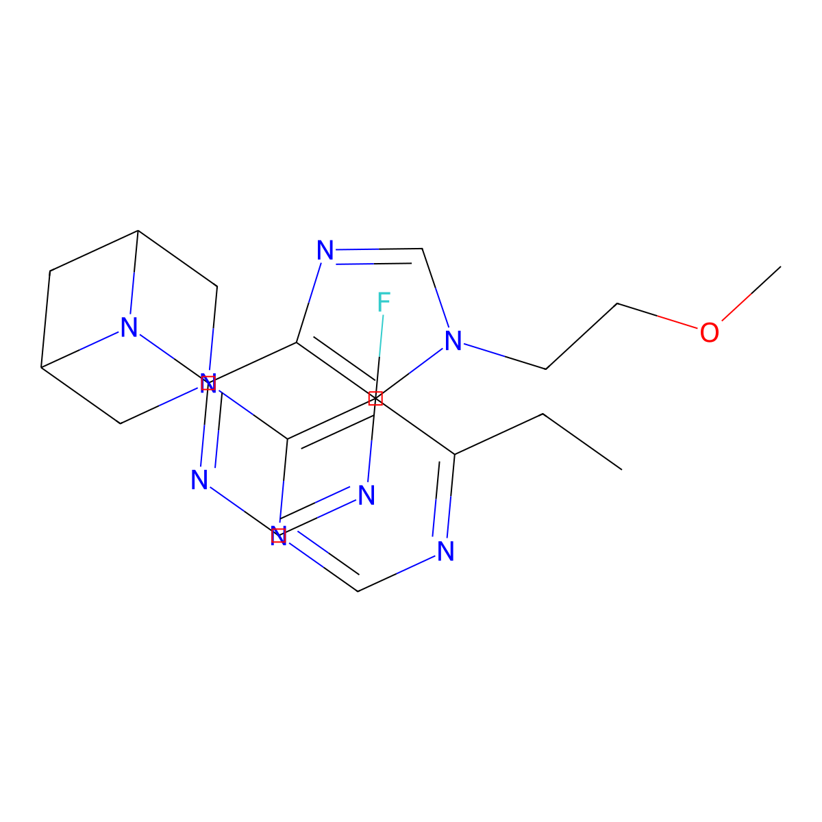 6-[3-(6-ethyl-5-fluoropyrimidin-4-yl)-3,6-diazabicyclo[3.1.1]heptan-6-yl]-9-(2-methoxyethyl)-9H-purine molecular structure, CAS 3054588-05-2