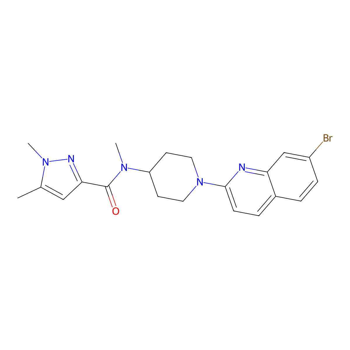 N-[1-(7-bromoquinolin-2-yl)piperidin-4-yl]-N,1,5-trimethyl-1H-pyrazole-3-carboxamide molecular structure, CAS 3054588-06-3