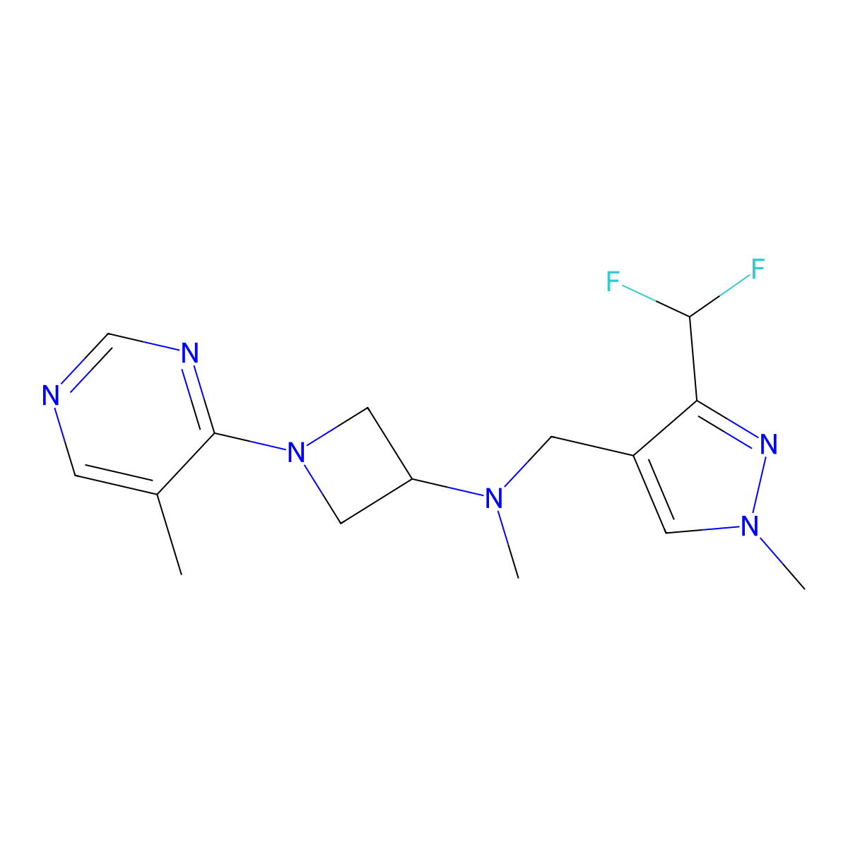N-{[3-(difluoromethyl)-1-methyl-1H-pyrazol-4-yl]methyl}-N-methyl-1-(5-methylpyrimidin-4-yl)azetidin-3-amine molecular structure, CAS 3054588-07-4
