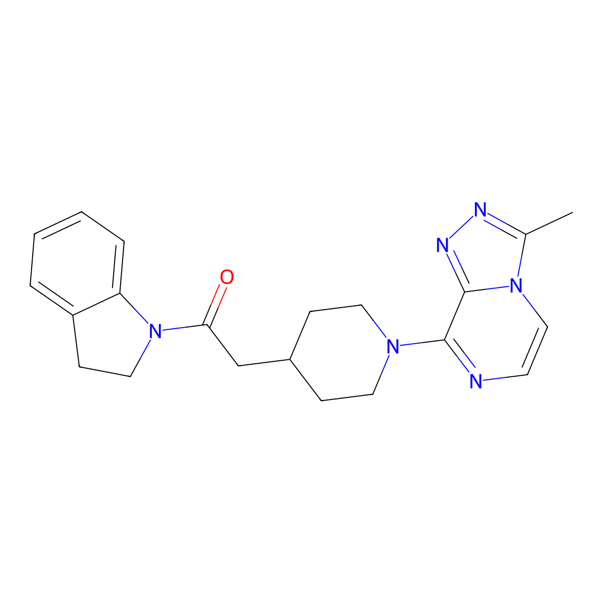 1-(2,3-dihydro-1H-indol-1-yl)-2-(1-{3-methyl-[1,2,4]triazolo[4,3-a]pyrazin-8-yl}piperidin-4-yl)ethan-1-one molecular structure, CAS 3054588-09-6