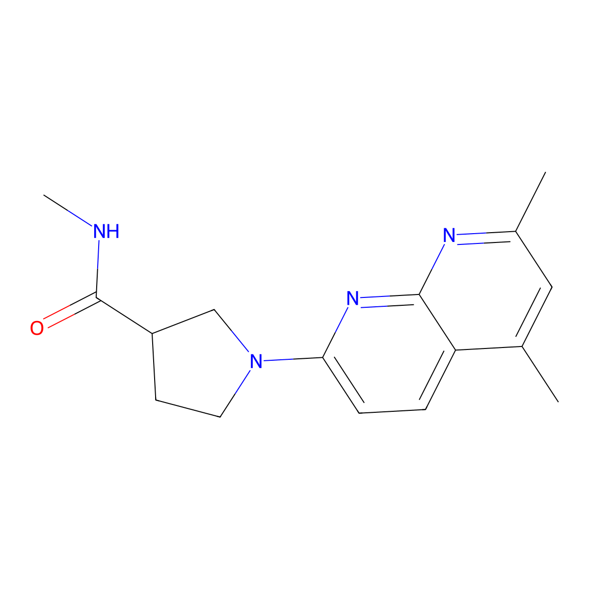 1-(5,7-dimethyl-1,8-naphthyridin-2-yl)-N-methylpyrrolidine-3-carboxamide molecular structure, CAS 3054588-10-9