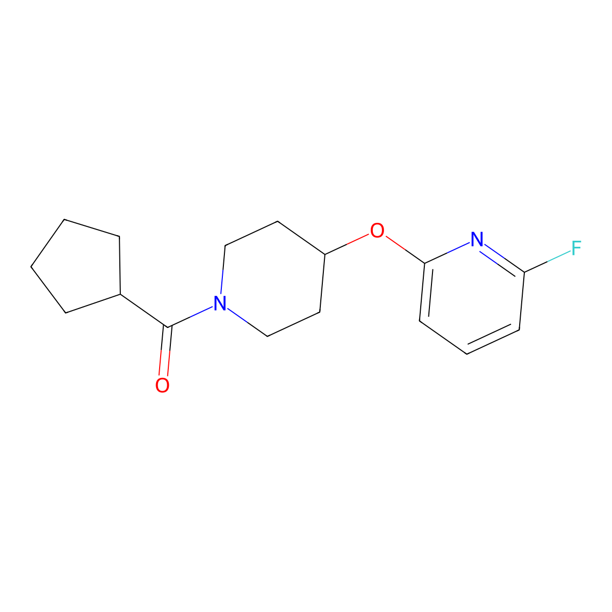 2-[(1-Cyclopentanecarbonylpiperidin-4-yl)oxy]-6-fluoropyridine molecular structure, CAS 3054588-12-1