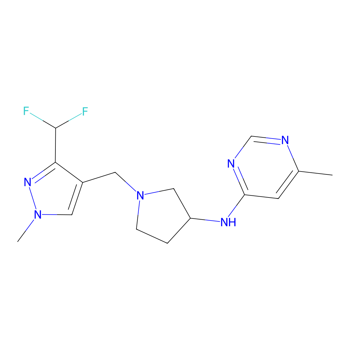 N-(1-{[3-(difluoromethyl)-1-methyl-1H-pyrazol-4-yl]methyl}pyrrolidin-3-yl)-6-methylpyrimidin-4-amine molecular structure, CAS 3054588-13-2