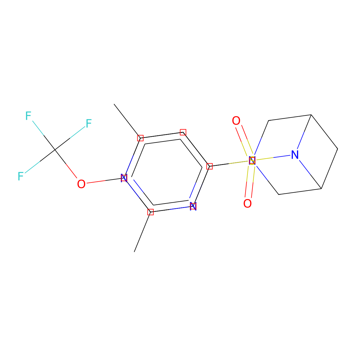 3-(2,6-Dimethylpyrimidin-4-yl)-6-[4-(trifluoromethoxy)benzenesulfonyl]-3,6-diazabicyclo[3.1.1]heptane molecular structure, CAS 3054588-18-7