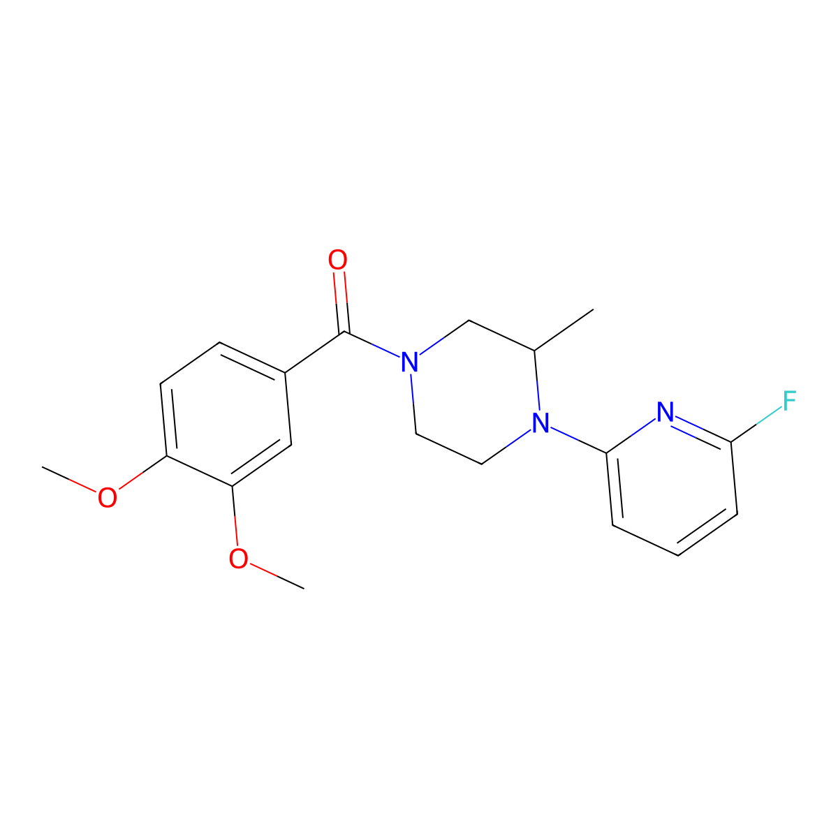 4-(3,4-Dimethoxybenzoyl)-1-(6-fluoropyridin-2-yl)-2-methylpiperazine molecular structure, CAS 3054588-20-1