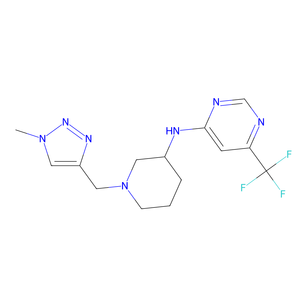 N-{1-[(1-methyl-1H-1,2,3-triazol-4-yl)methyl]piperidin-3-yl}-6-(trifluoromethyl)pyrimidin-4-amine molecular structure, CAS 3054588-23-4