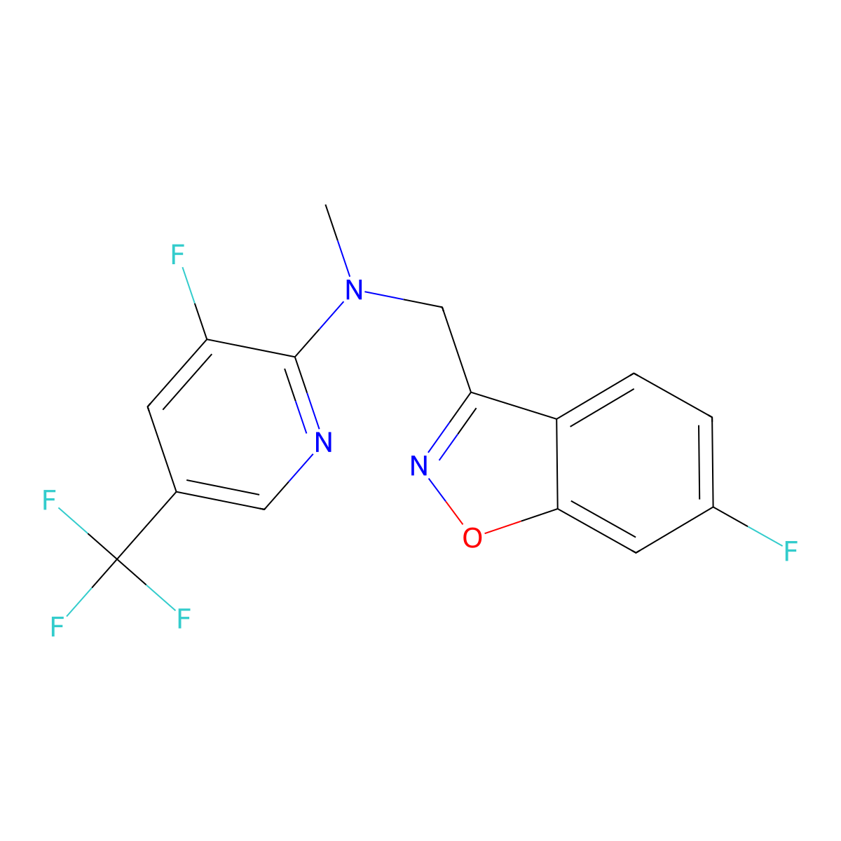 3-fluoro-N-[(6-fluoro-1,2-benzoxazol-3-yl)methyl]-N-methyl-5-(trifluoromethyl)pyridin-2-amine molecular structure, CAS 3054588-24-5