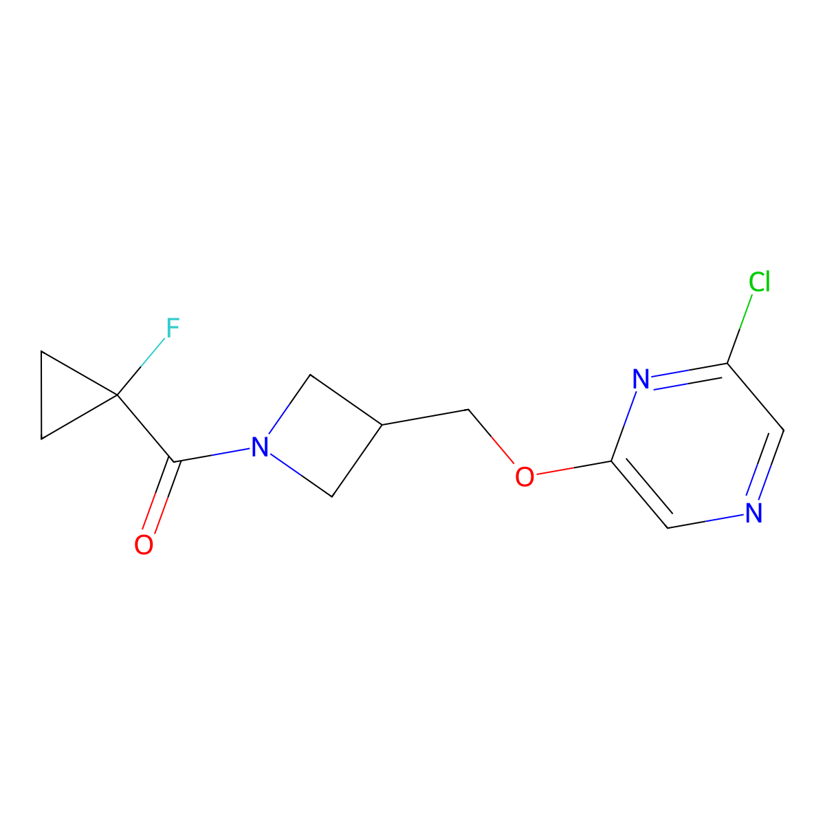 2-Chloro-6-{[1-(1-fluorocyclopropanecarbonyl)azetidin-3-yl]methoxy}pyrazine molecular structure, CAS 3054588-26-7