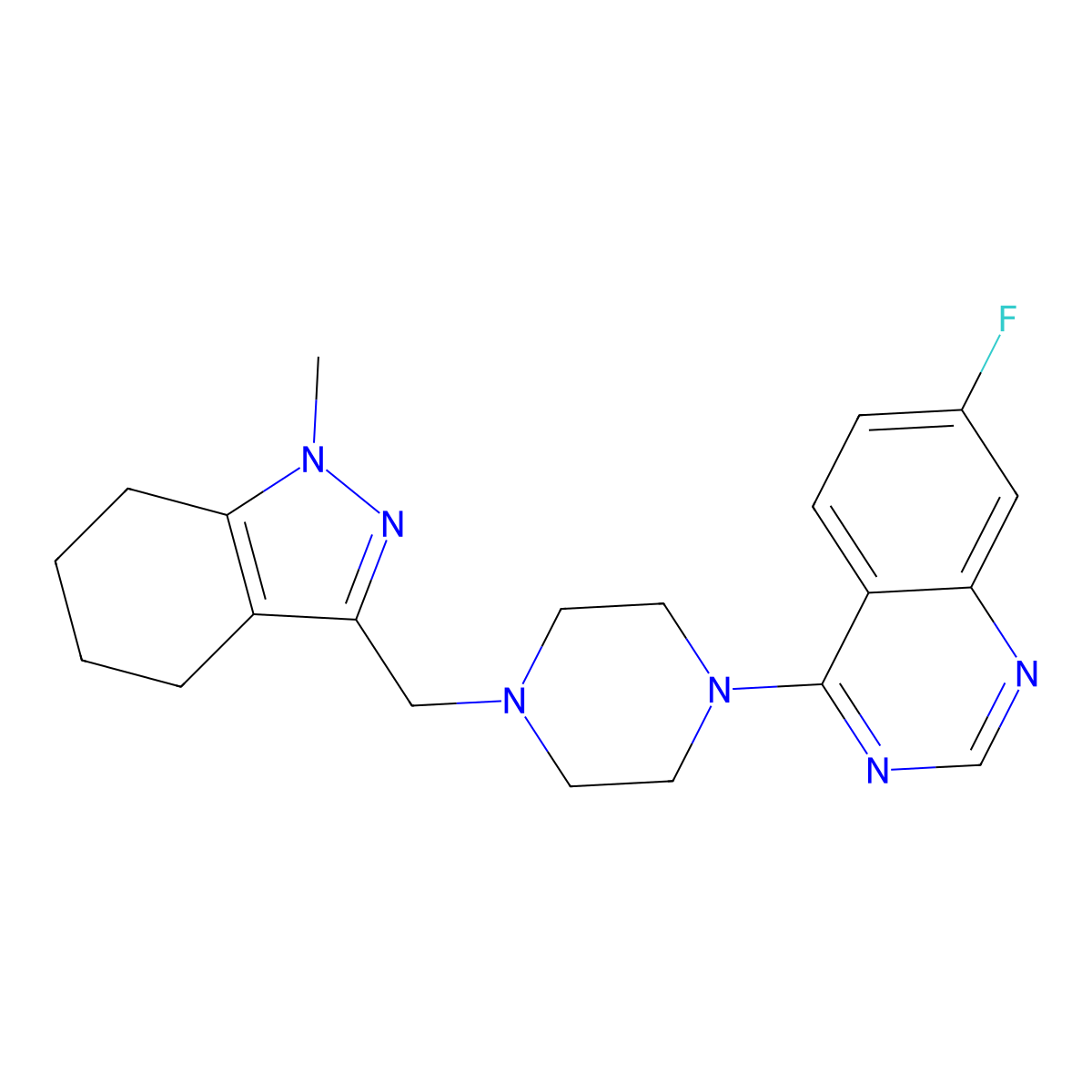 1-methyl-3-({4-[(4-methyl-4H-1,2,4-triazol-3-yl)methyl]piperazin-1-yl}methyl)-4,5,6,7-tetrahydro-1H-indazole molecular structure, CAS 3054588-27-8