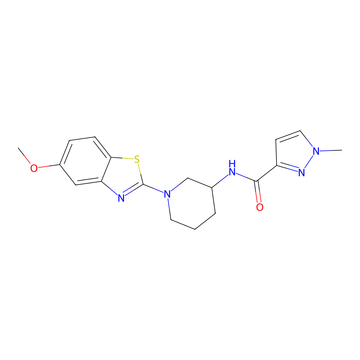 N-[1-(5-methoxy-1,3-benzothiazol-2-yl)piperidin-3-yl]-1-methyl-1H-pyrazole-3-carboxamide molecular structure, CAS 3054588-33-6