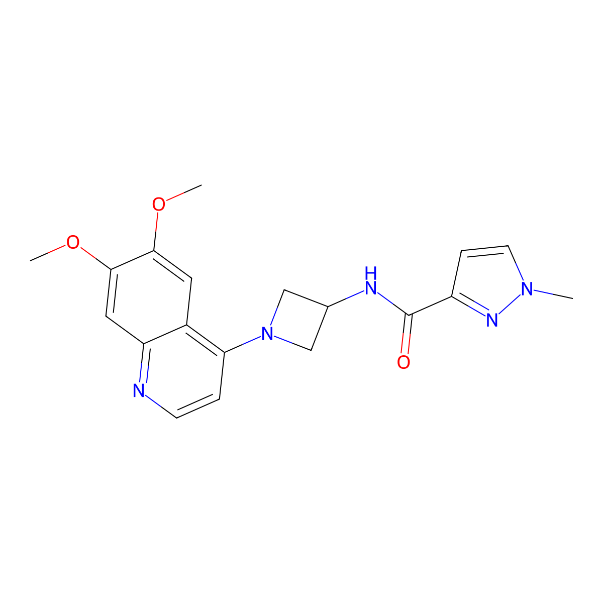 N-[1-(6,7-dimethoxyquinolin-4-yl)azetidin-3-yl]-1-methyl-1H-pyrazole-3-carboxamide molecular structure, CAS 3054588-34-7