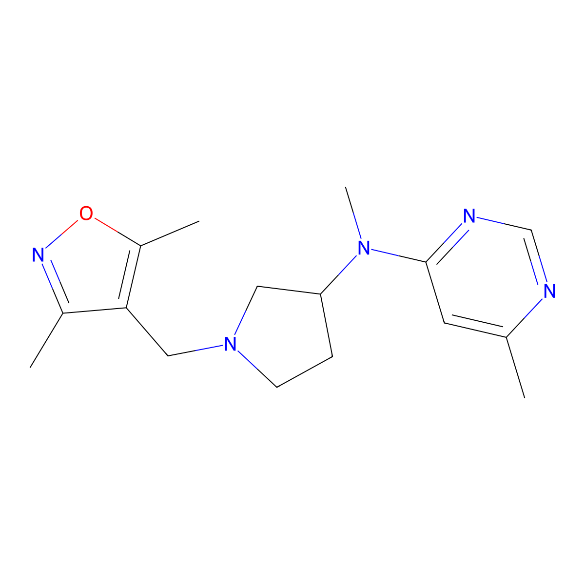 N-{1-[(3,5-dimethyl-1,2-oxazol-4-yl)methyl]pyrrolidin-3-yl}-N,6-dimethylpyrimidin-4-amine molecular structure, CAS 3054588-35-8