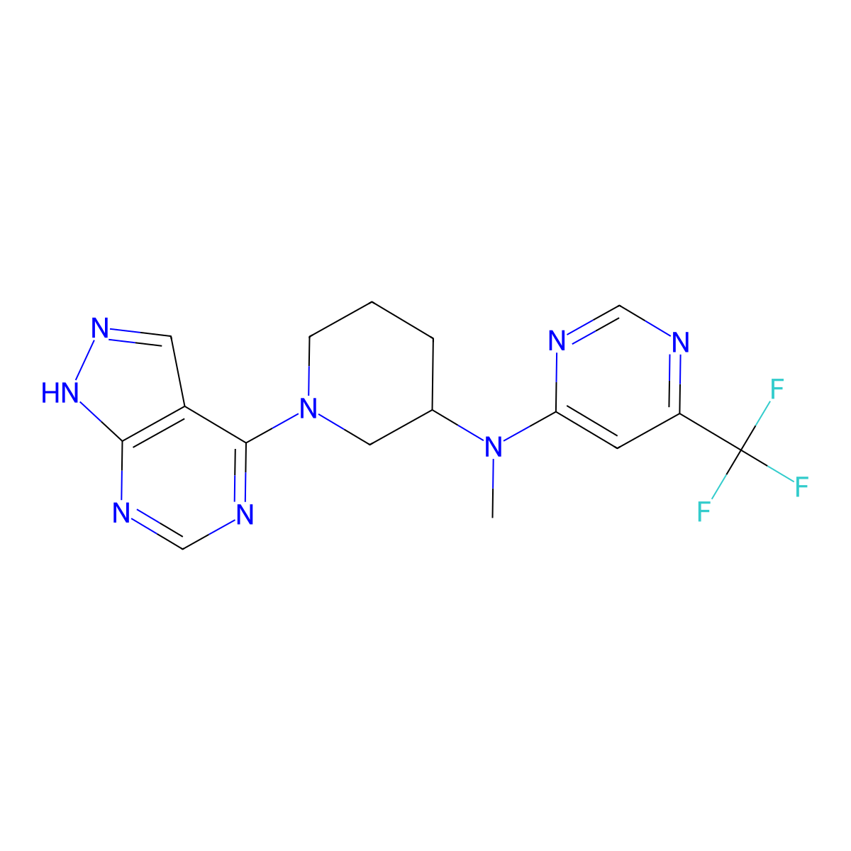 N-methyl-N-(1-{1H-pyrazolo[3,4-d]pyrimidin-4-yl}piperidin-3-yl)-6-(trifluoromethyl)pyrimidin-4-amine molecular structure, CAS 3054588-38-1