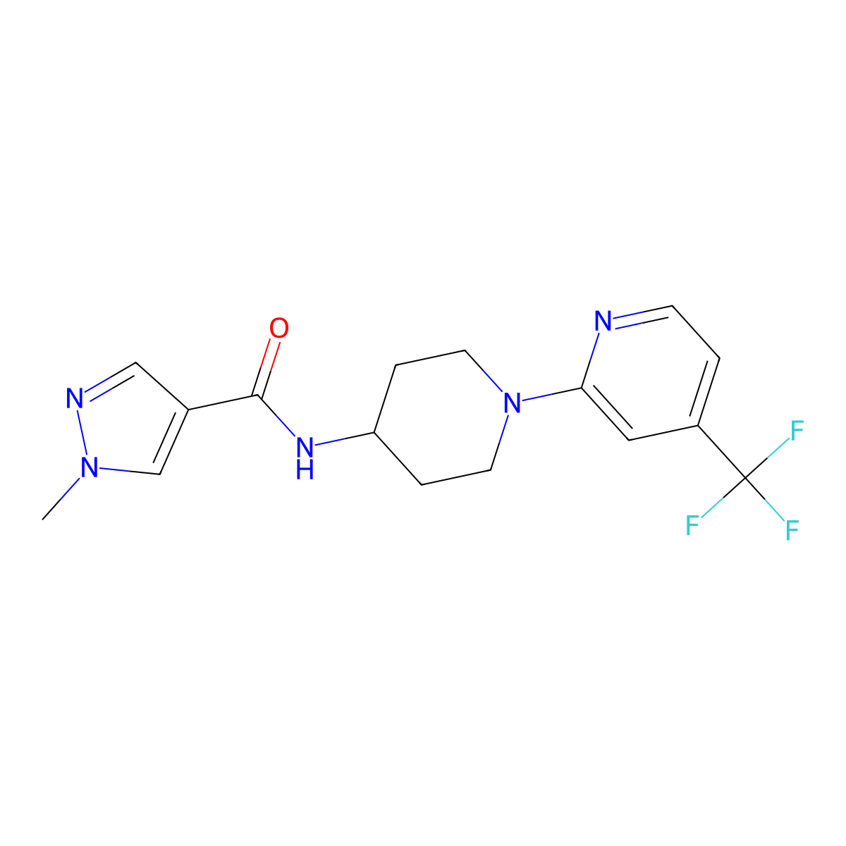 1-methyl-N-{1-[4-(trifluoromethyl)pyridin-2-yl]piperidin-4-yl}-1H-pyrazole-4-carboxamide molecular structure, CAS 3054588-40-5