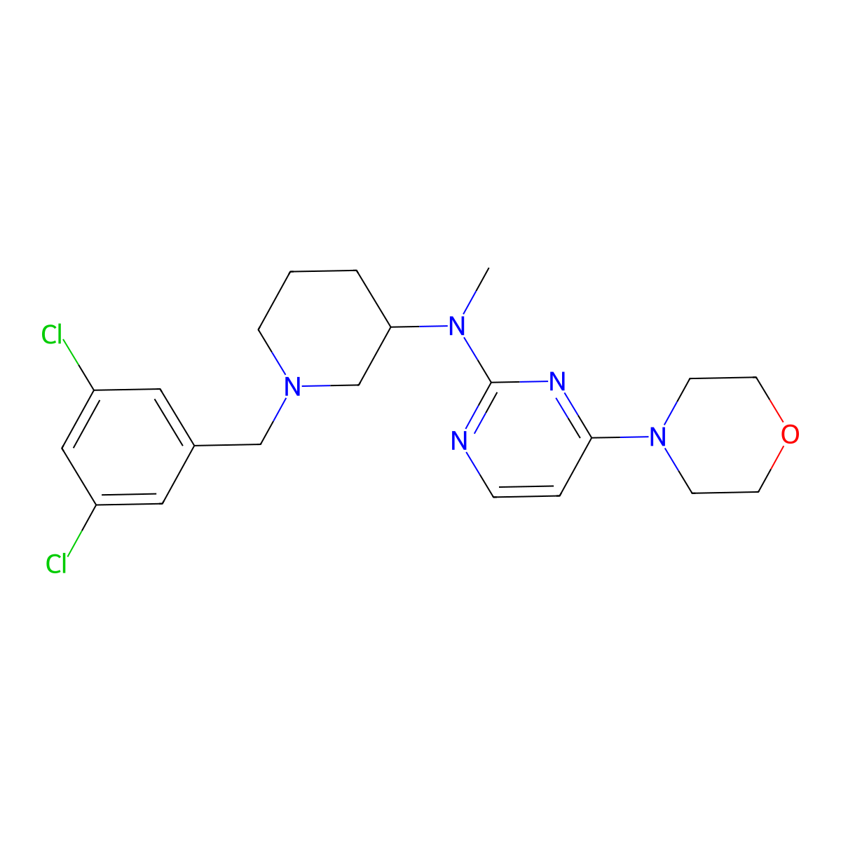 N-{1-[(3,5-dichlorophenyl)methyl]piperidin-3-yl}-N-methyl-4-(morpholin-4-yl)pyrimidin-2-amine molecular structure, CAS 3054588-46-1