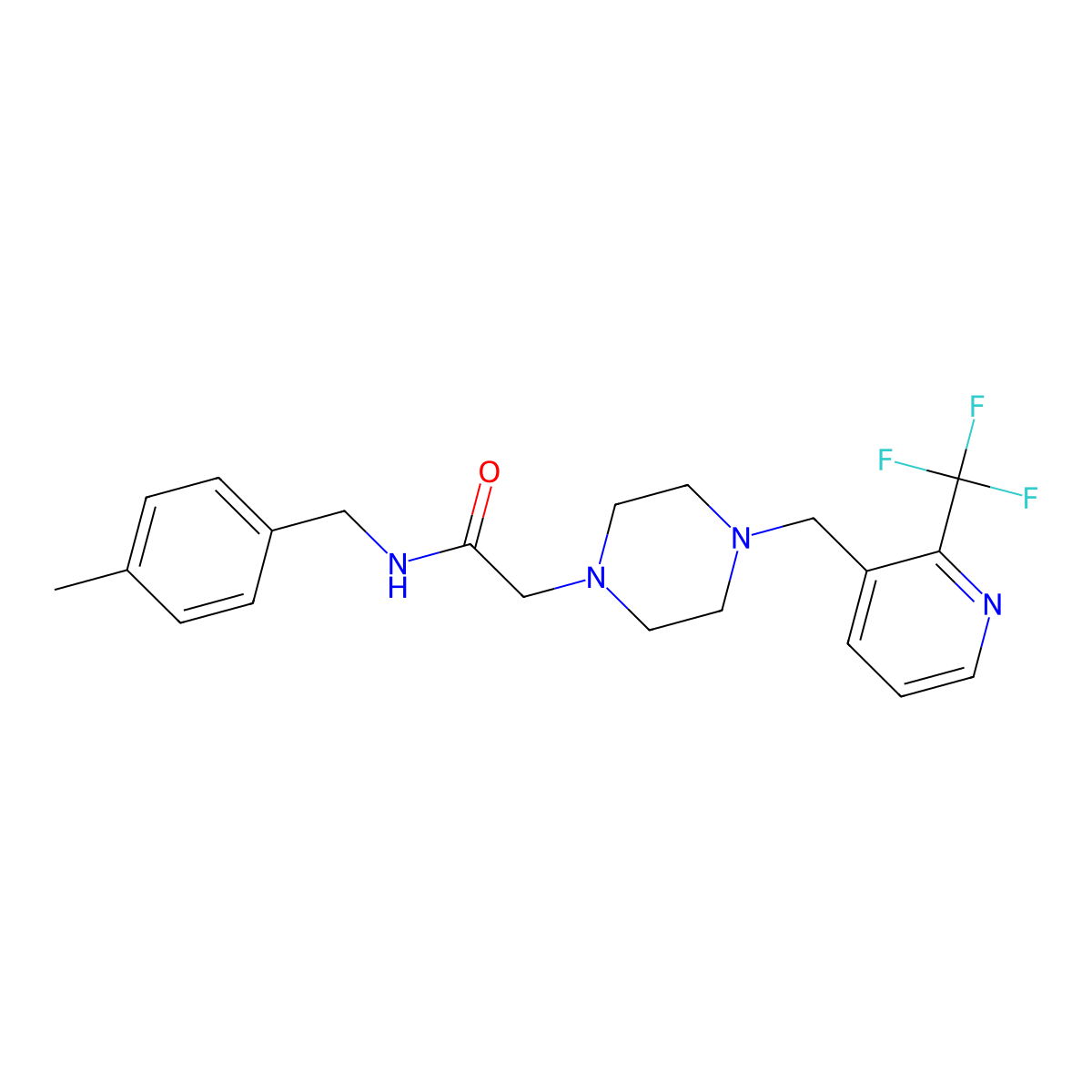 N-[(4-methylphenyl)methyl]-2-(4-{[2-(trifluoromethyl)pyridin-3-yl]methyl}piperazin-1-yl)acetamide molecular structure, CAS 3054588-50-7