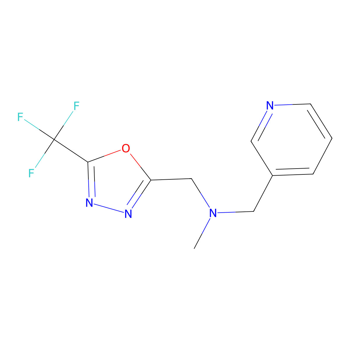 Methyl[(pyridin-3-yl)methyl]{[5-(trifluoromethyl)-1,3,4-oxadiazol-2-yl]methyl}amine molecular structure, CAS 3054588-54-1