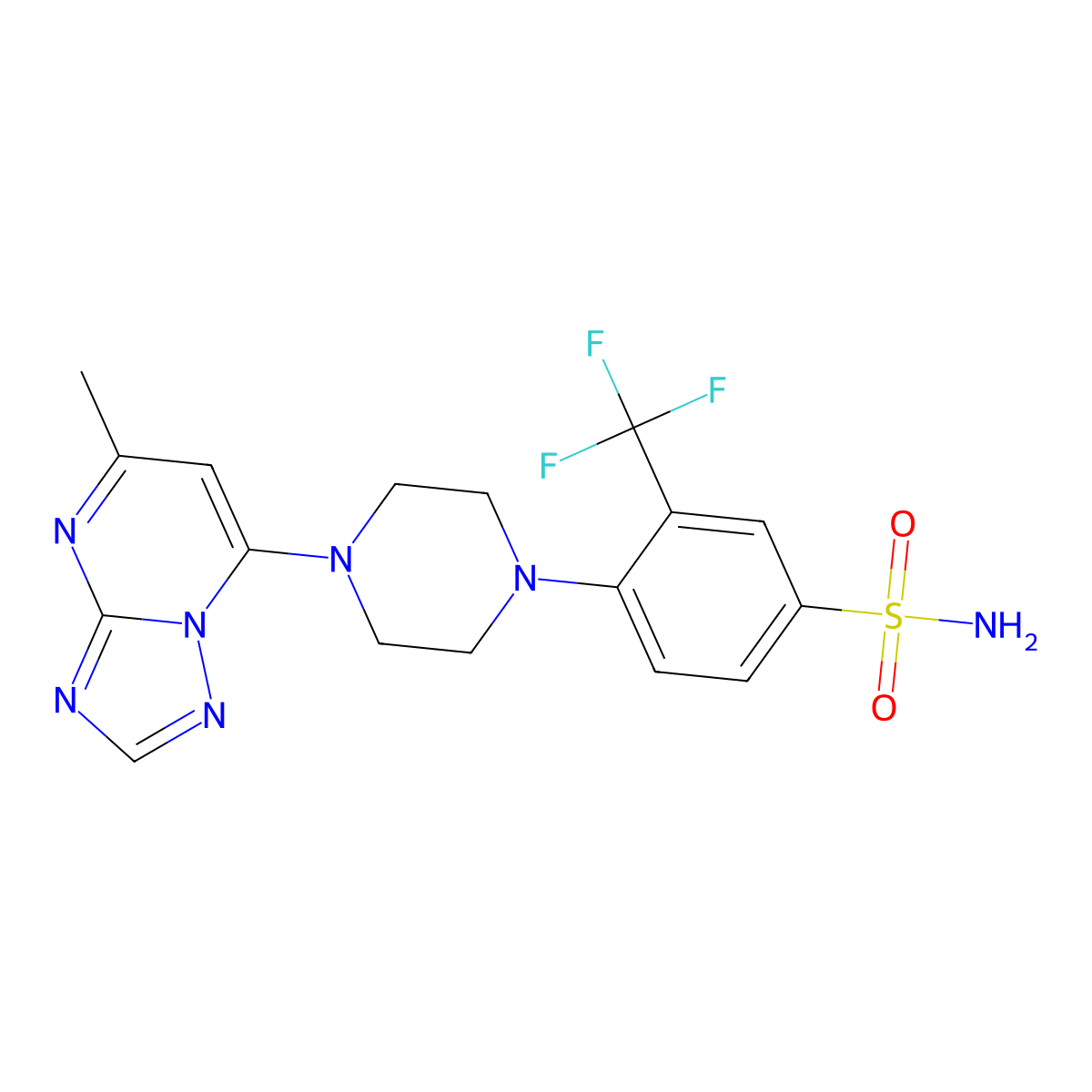 4-(4-{5-Methyl-[1,2,4]triazolo[1,5-a]pyrimidin-7-yl}piperazin-1-yl)-3-(trifluoromethyl)benzene-1-sulfonamide molecular structure, CAS 3054588-61-0