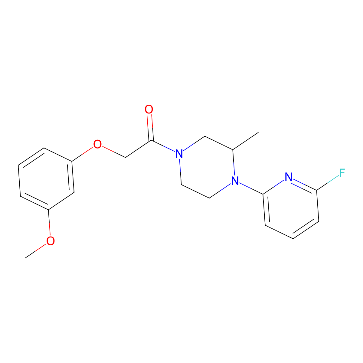 1-[4-(6-Fluoropyridin-2-yl)-3-methylpiperazin-1-yl]-2-(3-methoxyphenoxy)ethan-1-one molecular structure, CAS 3054588-68-7