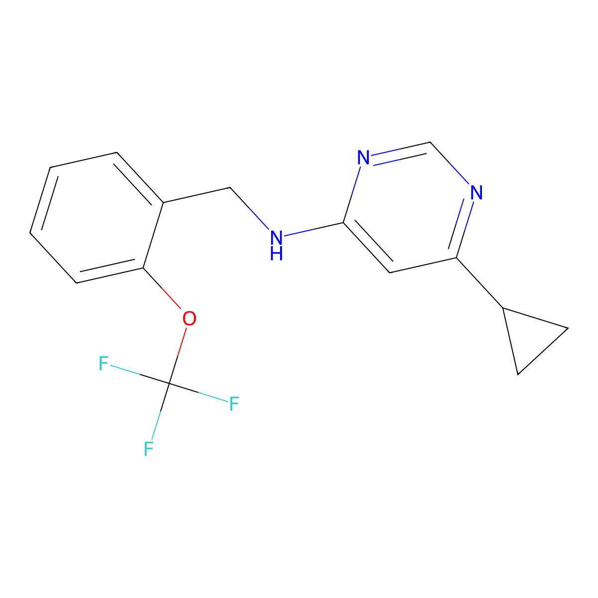 6-cyclopropyl-N-{[2-(trifluoromethoxy)phenyl]methyl}pyrimidin-4-amine molecular structure, CAS 3054588-79-0