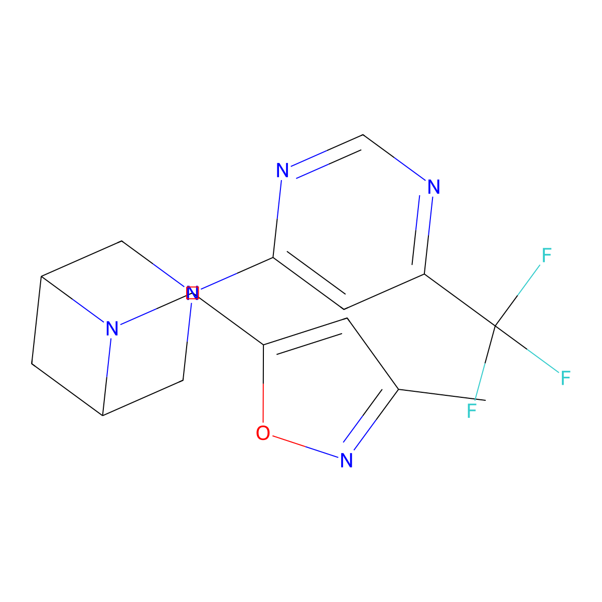 6-[(3-Methyl-1,2-oxazol-5-yl)methyl]-3-[6-(trifluoromethyl)pyrimidin-4-yl]-3,6-diazabicyclo[3.1.1]heptane molecular structure, CAS 3054588-84-7