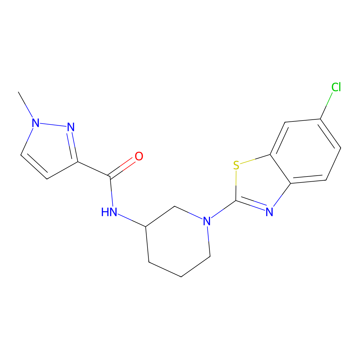 N-[1-(6-chloro-1,3-benzothiazol-2-yl)piperidin-3-yl]-1-methyl-1H-pyrazole-3-carboxamide molecular structure, CAS 3054588-85-8