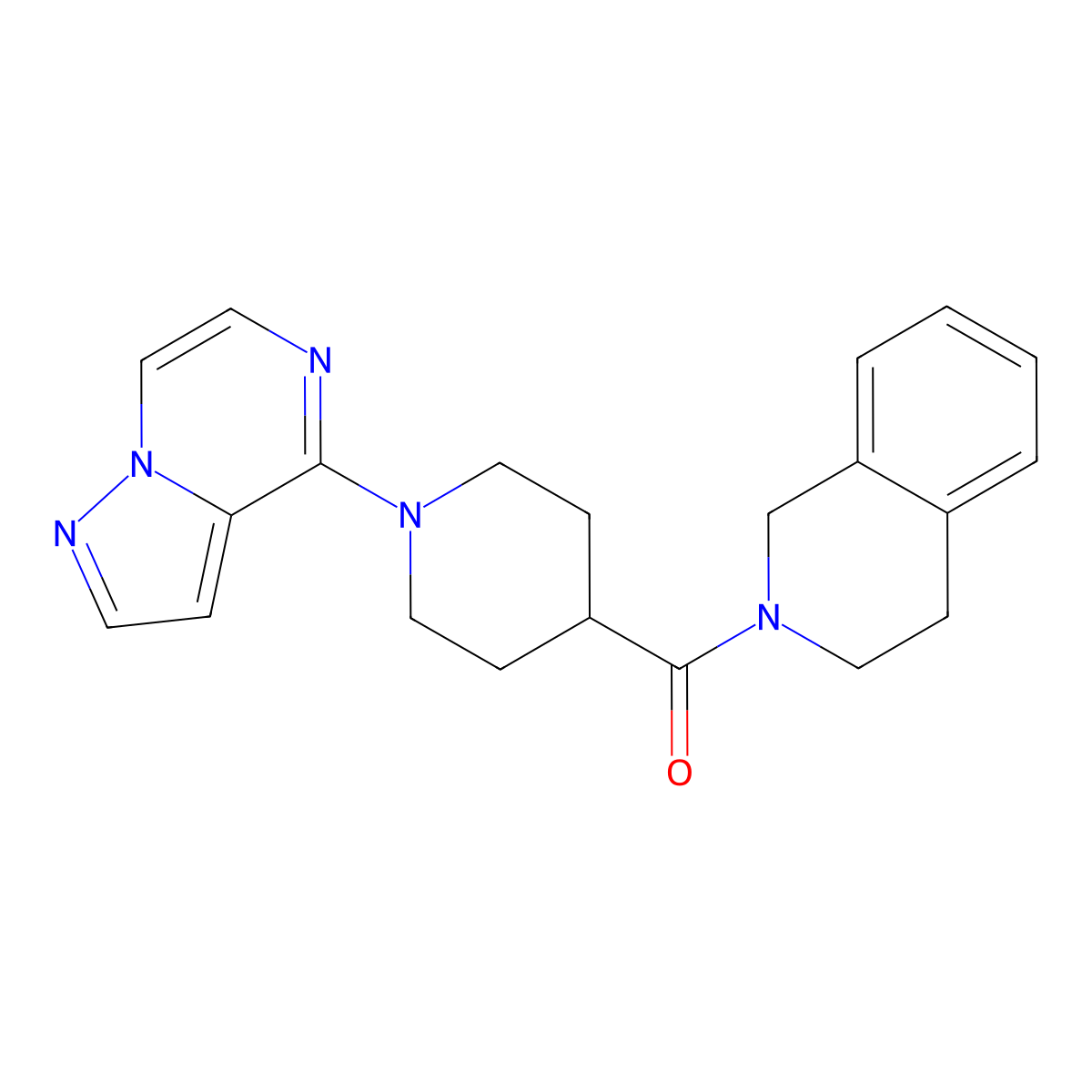 2-(1-{Pyrazolo[1,5-a]pyrazin-4-yl}piperidine-4-carbonyl)-1,2,3,4-tetrahydroisoquinoline molecular structure, CAS 3054588-87-0