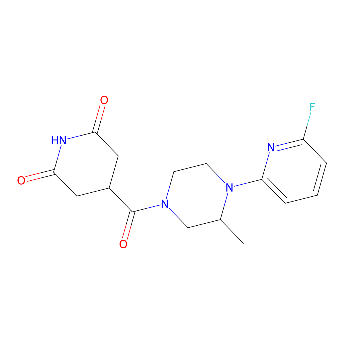 4-[4-(6-Fluoropyridin-2-yl)-3-methylpiperazine-1-carbonyl]piperidine-2,6-dione molecular structure, CAS 3054588-91-6