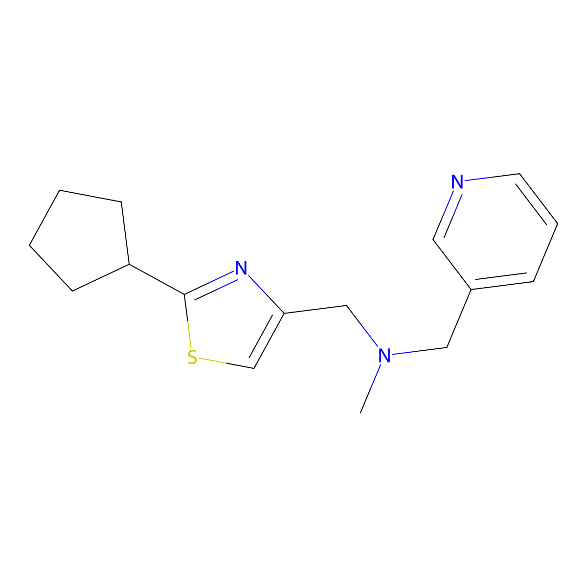 [(2-Cyclopentyl-1,3-thiazol-4-yl)methyl](methyl)[(pyridin-3-yl)methyl]amine molecular structure, CAS 3054588-94-9