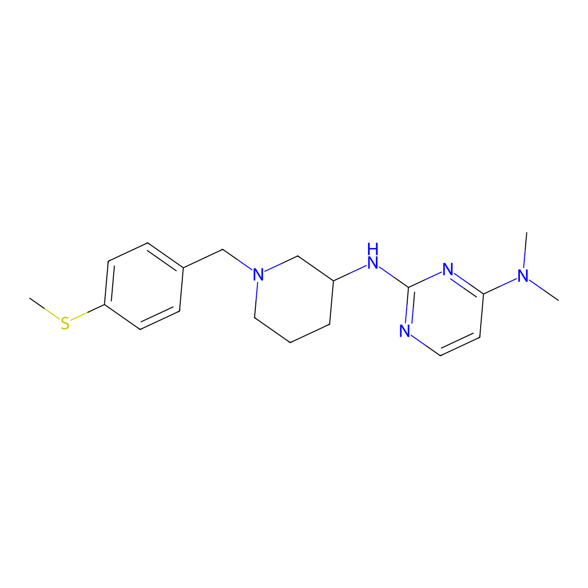 N4,N4-dimethyl-N2-(1-{[4-(methylsulfanyl)phenyl]methyl}piperidin-3-yl)pyrimidine-2,4-diamine molecular structure, CAS 3054588-98-3