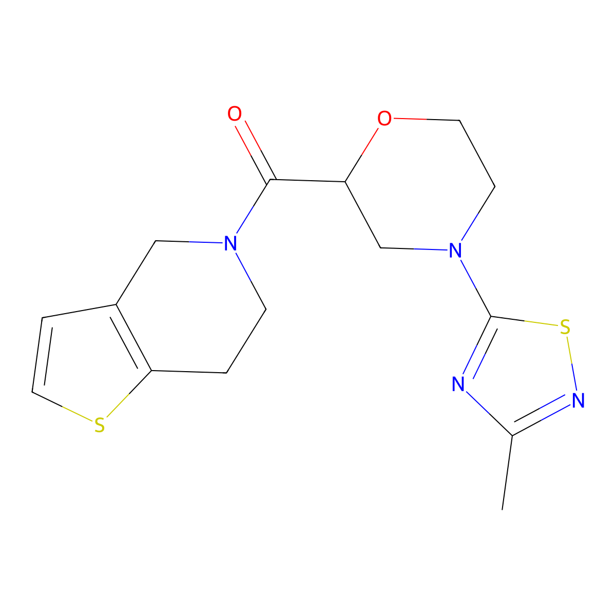 4-(3-methyl-1,2,4-thiadiazol-5-yl)-2-{4H,5H,6H,7H-thieno[3,2-c]pyridine-5-carbonyl}morpholine molecular structure, CAS 3054589-00-0