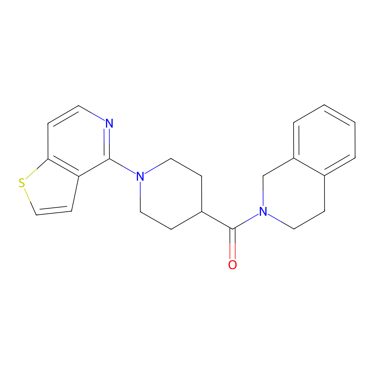 2-(1-{Thieno[3,2-c]pyridin-4-yl}piperidine-4-carbonyl)-1,2,3,4-tetrahydroisoquinoline molecular structure, CAS 3054589-02-2