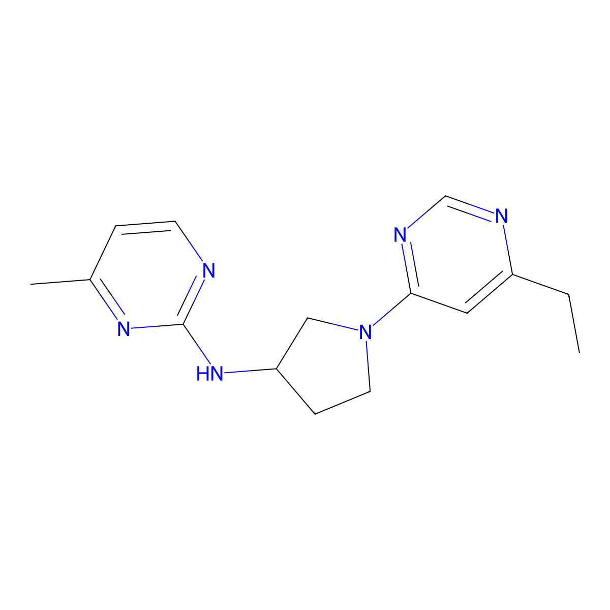 N-[1-(6-ethylpyrimidin-4-yl)pyrrolidin-3-yl]-4-methylpyrimidin-2-amine molecular structure, CAS 3054589-03-3