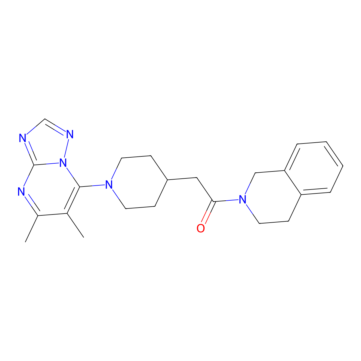 2-(1-{5,6-Dimethyl-[1,2,4]triazolo[1,5-a]pyrimidin-7-yl}piperidin-4-yl)-1-(1,2,3,4-tetrahydroisoquinolin-2-yl)ethan-1-one molecular structure, CAS 3054589-07-7