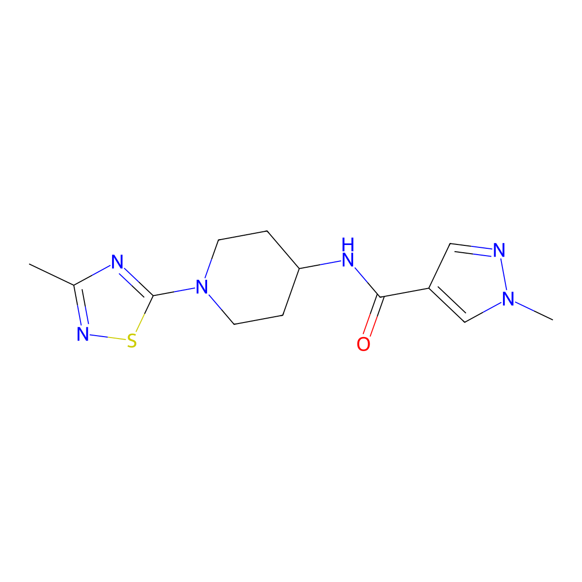1-methyl-N-[1-(3-methyl-1,2,4-thiadiazol-5-yl)piperidin-4-yl]-1H-pyrazole-4-carboxamide molecular structure, CAS 3054589-08-8