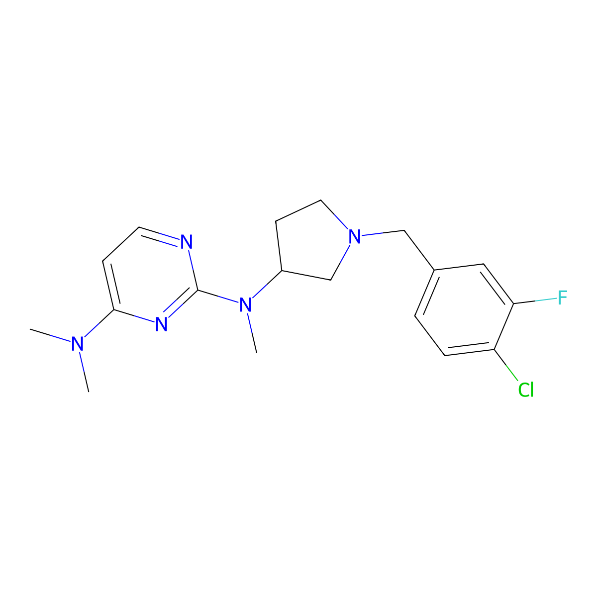 N2-{1-[(4-chloro-3-fluorophenyl)methyl]pyrrolidin-3-yl}-N2,N4,N4-trimethylpyrimidine-2,4-diamine molecular structure, CAS 3054589-10-2