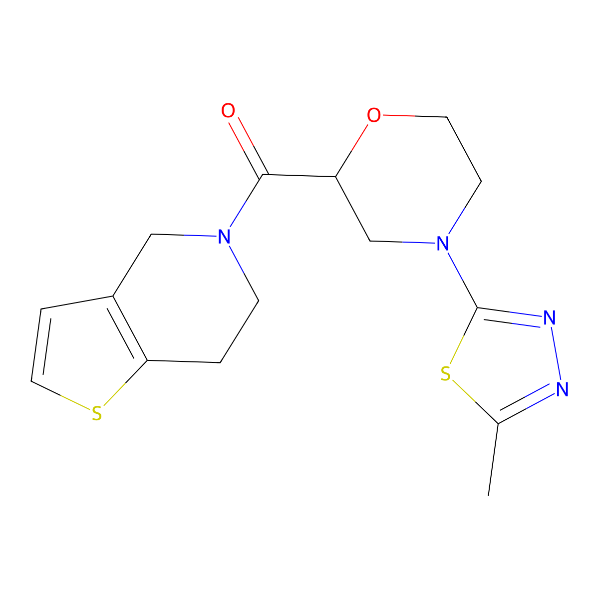 4-(5-methyl-1,3,4-thiadiazol-2-yl)-2-{4H,5H,6H,7H-thieno[3,2-c]pyridine-5-carbonyl}morpholine molecular structure, CAS 3054589-14-6