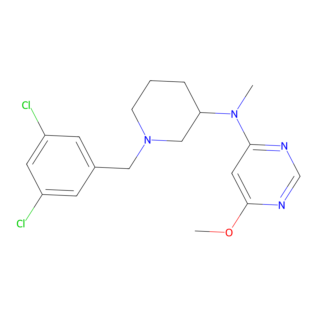 N-{1-[(3,5-dichlorophenyl)methyl]piperidin-3-yl}-6-methoxy-N-methylpyrimidin-4-amine molecular structure, CAS 3054589-16-8