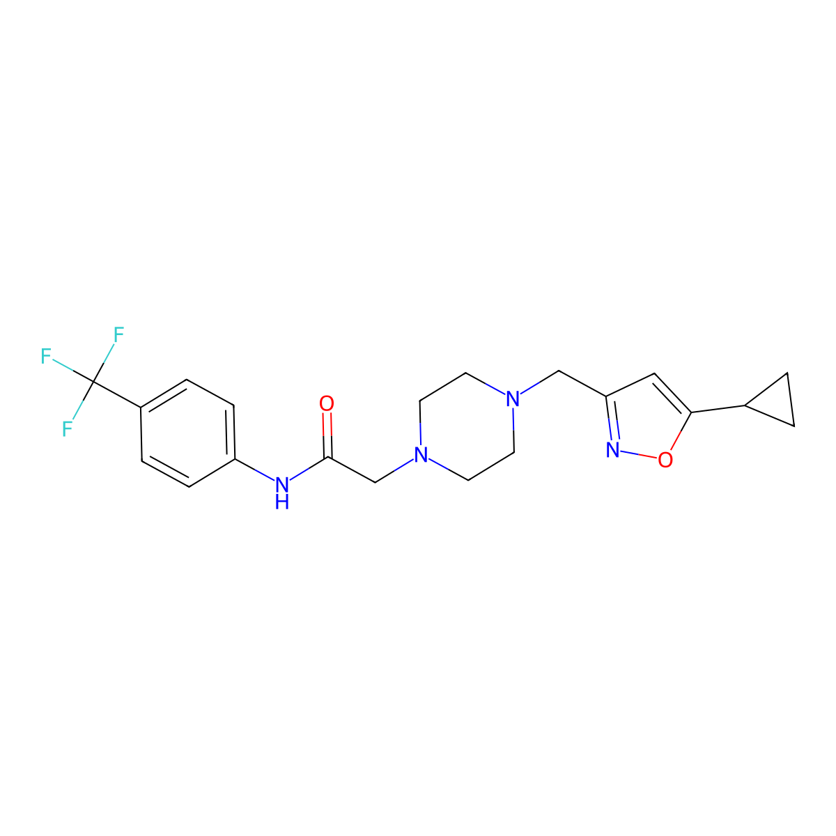 2-{4-[(5-cyclopropyl-1,2-oxazol-3-yl)methyl]piperazin-1-yl}-N-[4-(trifluoromethyl)phenyl]acetamide molecular structure, CAS 3054589-21-5
