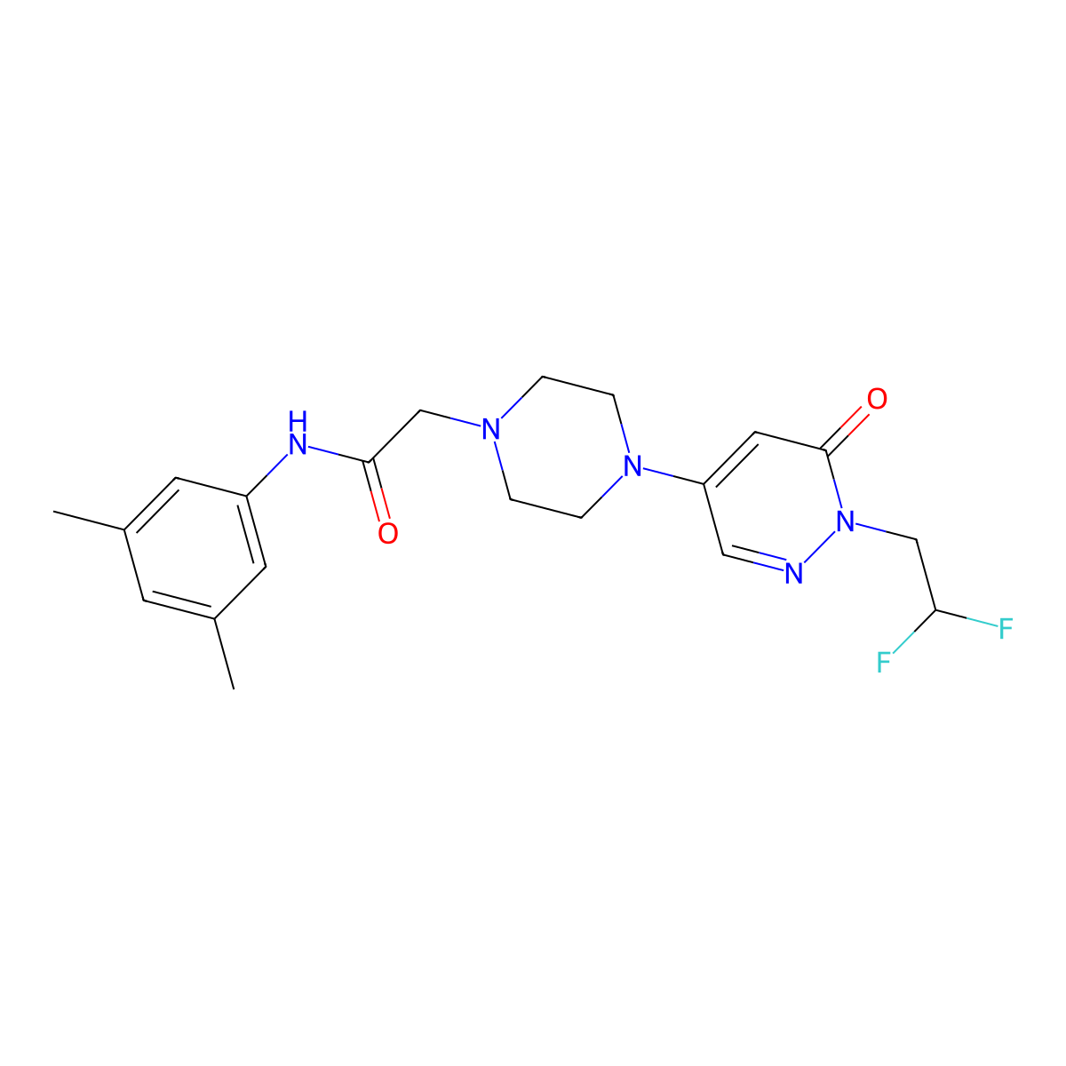 2-{4-[1-(2,2-difluoroethyl)-6-oxo-1,6-dihydropyridazin-4-yl]piperazin-1-yl}-N-(3,5-dimethylphenyl)acetamide molecular structure, CAS 3054589-32-8