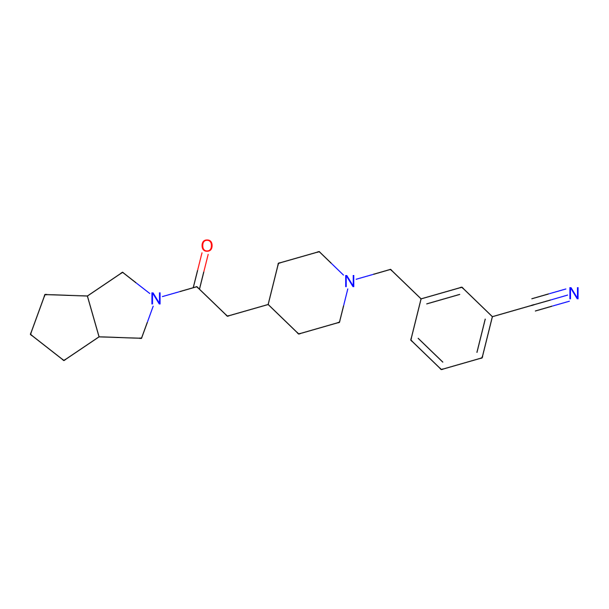 3-{[4-(2-{Octahydrocyclopenta[c]pyrrol-2-yl}-2-oxoethyl)piperidin-1-yl]methyl}benzonitrile molecular structure, CAS 3054589-33-9