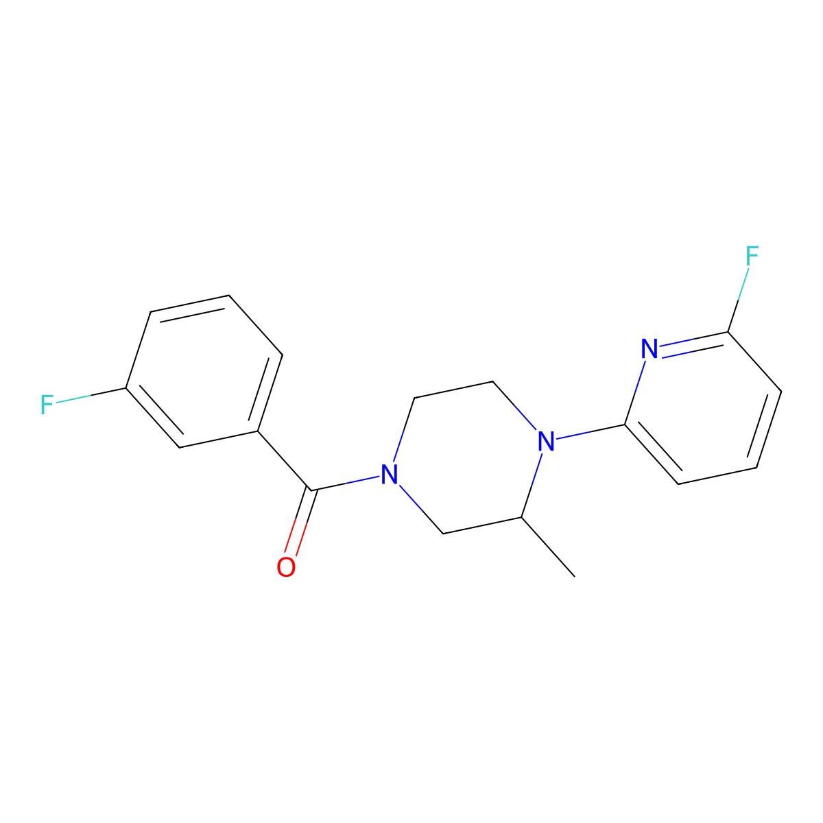 4-(3-Fluorobenzoyl)-1-(6-fluoropyridin-2-yl)-2-methylpiperazine molecular structure, CAS 3054589-34-0