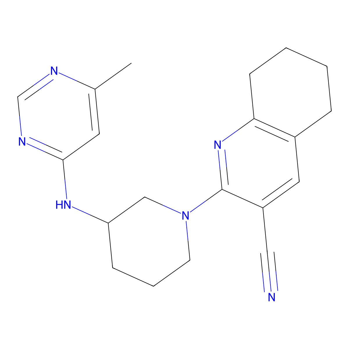 2-{3-[(6-Methylpyrimidin-4-yl)amino]piperidin-1-yl}-5,6,7,8-tetrahydroquinoline-3-carbonitrile molecular structure, CAS 3054589-36-2