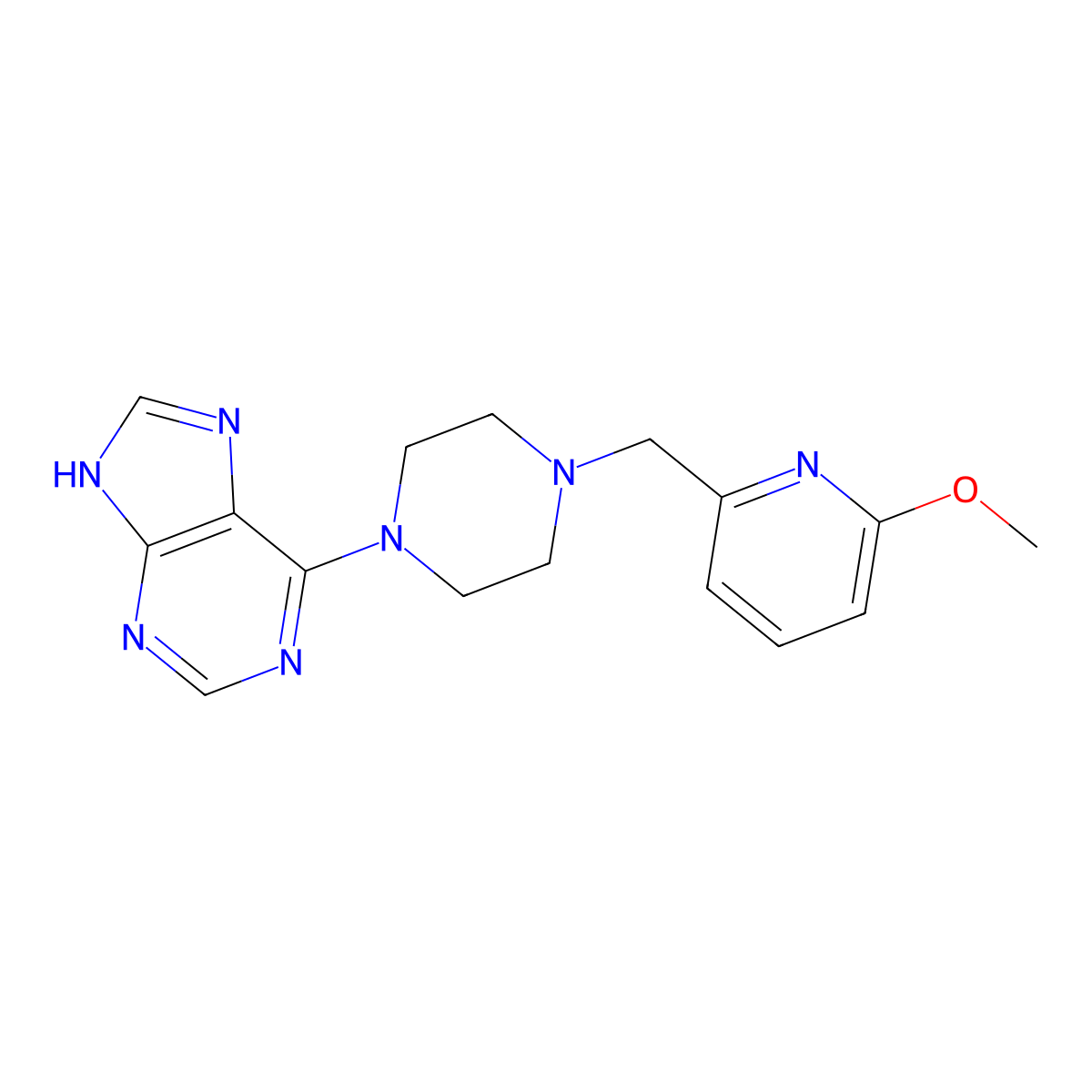 6-{4-[(6-methoxypyridin-2-yl)methyl]piperazin-1-yl}-9H-purine molecular structure, CAS 3054589-40-8
