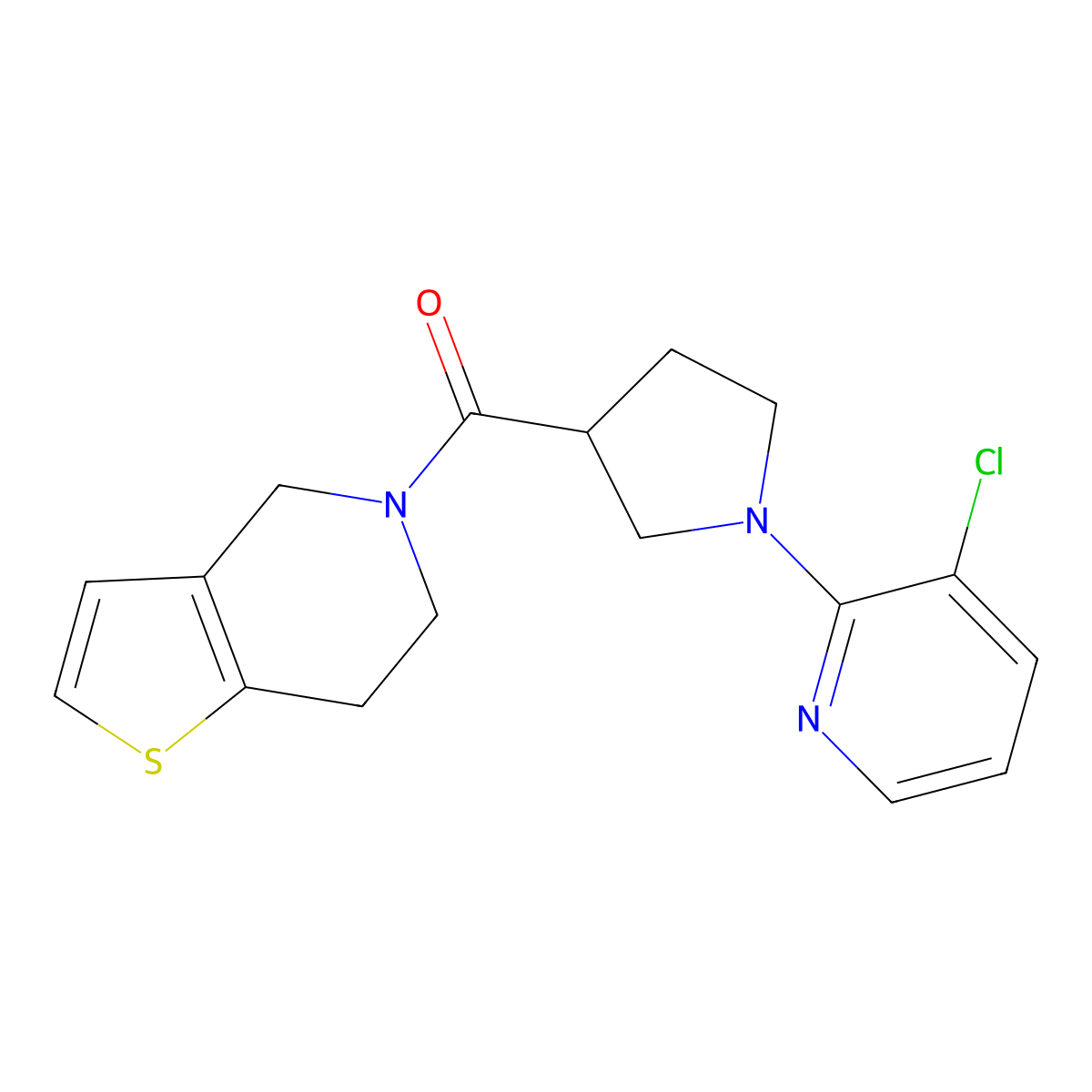 3-chloro-2-(3-{4H,5H,6H,7H-thieno[3,2-c]pyridine-5-carbonyl}pyrrolidin-1-yl)pyridine molecular structure, CAS 3054589-41-9