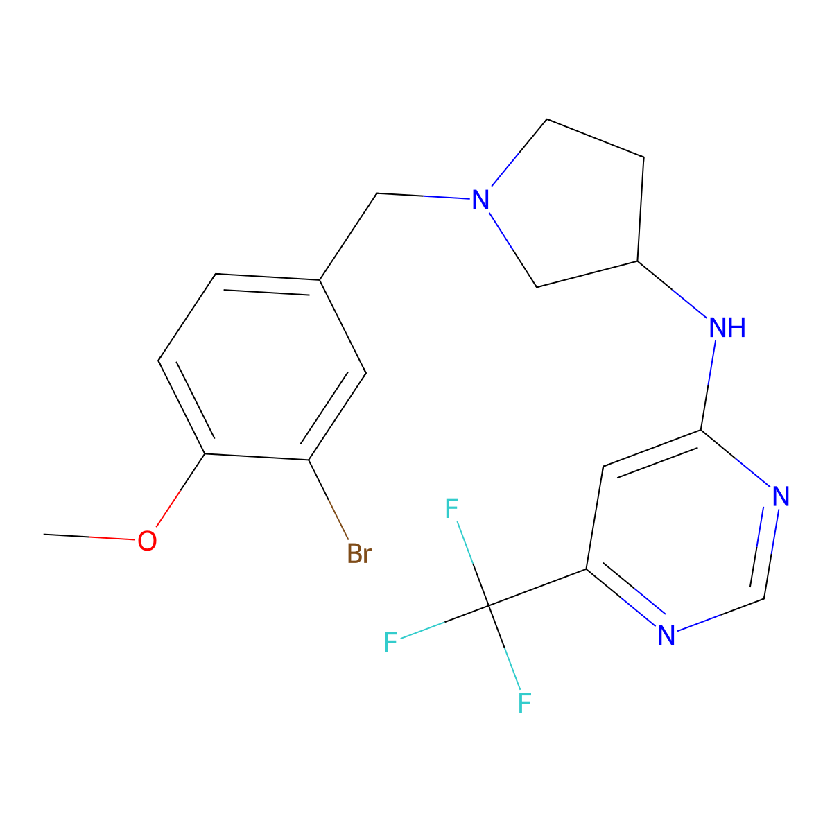 N-{1-[(3-bromo-4-methoxyphenyl)methyl]pyrrolidin-3-yl}-6-(trifluoromethyl)pyrimidin-4-amine molecular structure, CAS 3054589-44-2