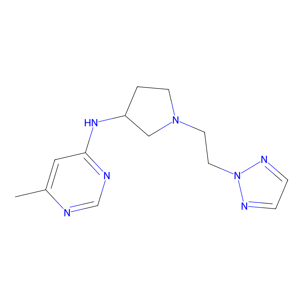 6-methyl-N-{1-[2-(2H-1,2,3-triazol-2-yl)ethyl]pyrrolidin-3-yl}pyrimidin-4-amine molecular structure, CAS 3054589-46-4