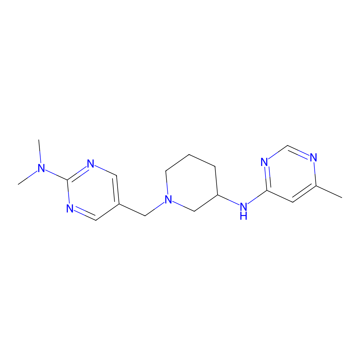 N,N-dimethyl-5-({3-[(6-methylpyrimidin-4-yl)amino]piperidin-1-yl}methyl)pyrimidin-2-amine molecular structure, CAS 3054589-50-0