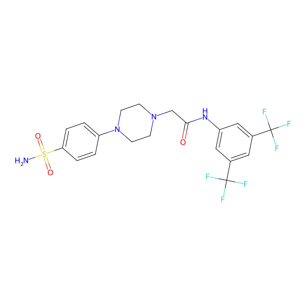 N-[3,5-bis(trifluoromethyl)phenyl]-2-[4-(4-sulfamoylphenyl)piperazin-1-yl]acetamide molecular structure, CAS 3054589-51-1